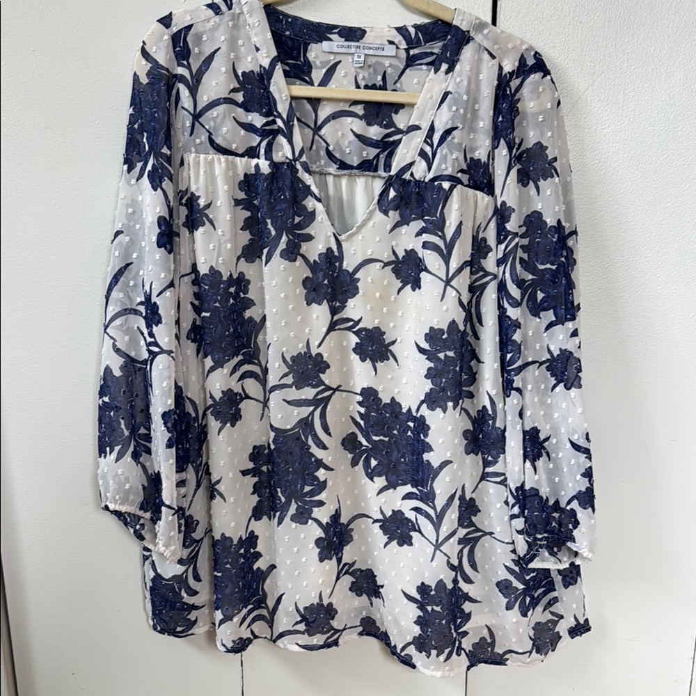 Floral Navy and White Women's Top